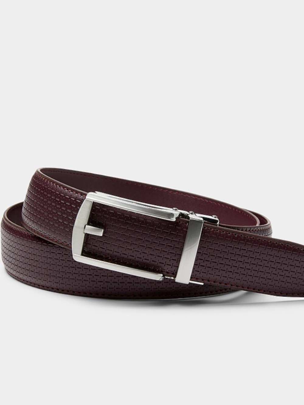 Burgundy brown textured real leather belt with automatic buckle NWT